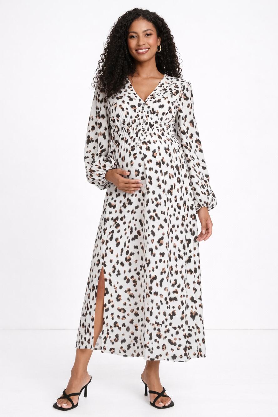Missguided Maternity Ruffle Smock Midaxi Dress Size 6 Animal Print New White